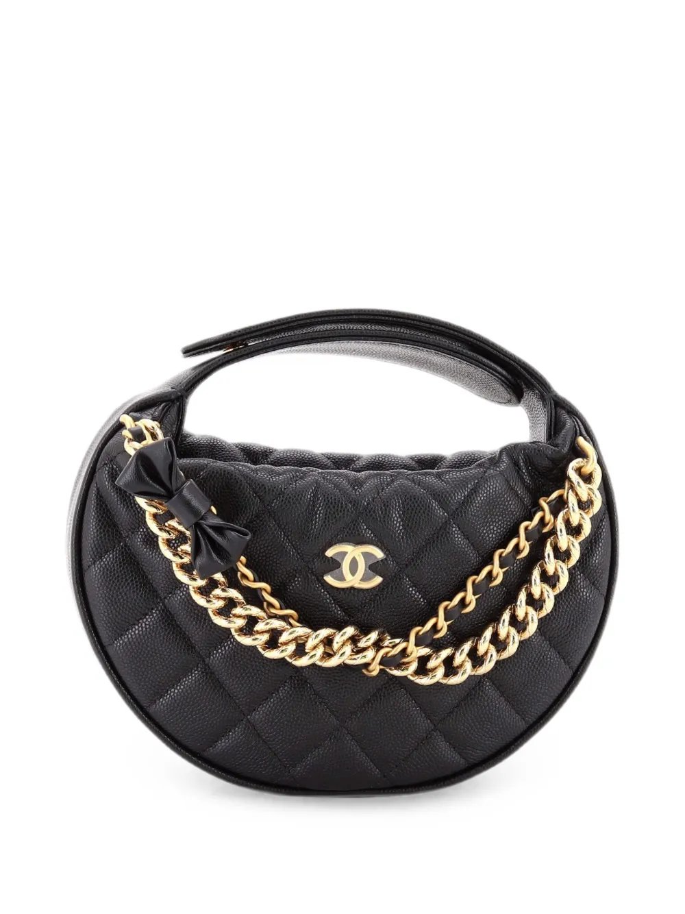 Double Chain Bow Pouch Quilted Caviar Mini hobo bag