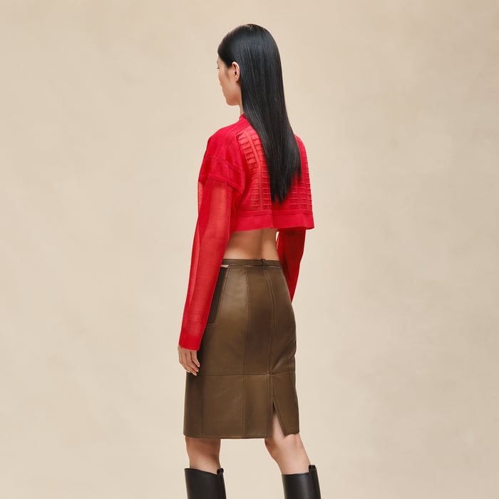Marron Muschio Mixed Knit Pencil Skirt