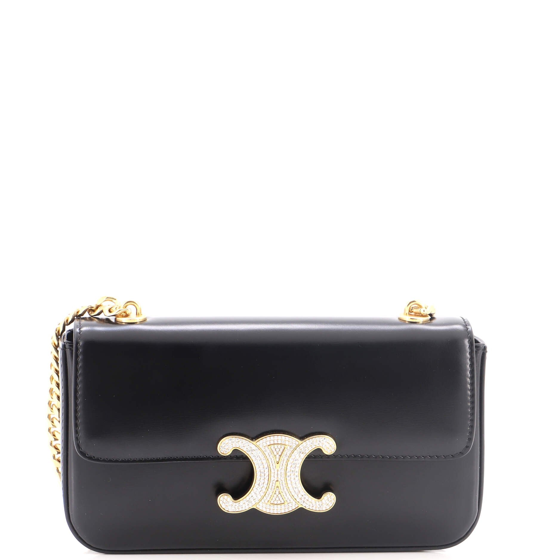 Triomphe Chain Shoulder Bag Leather with Crystal Detail Small