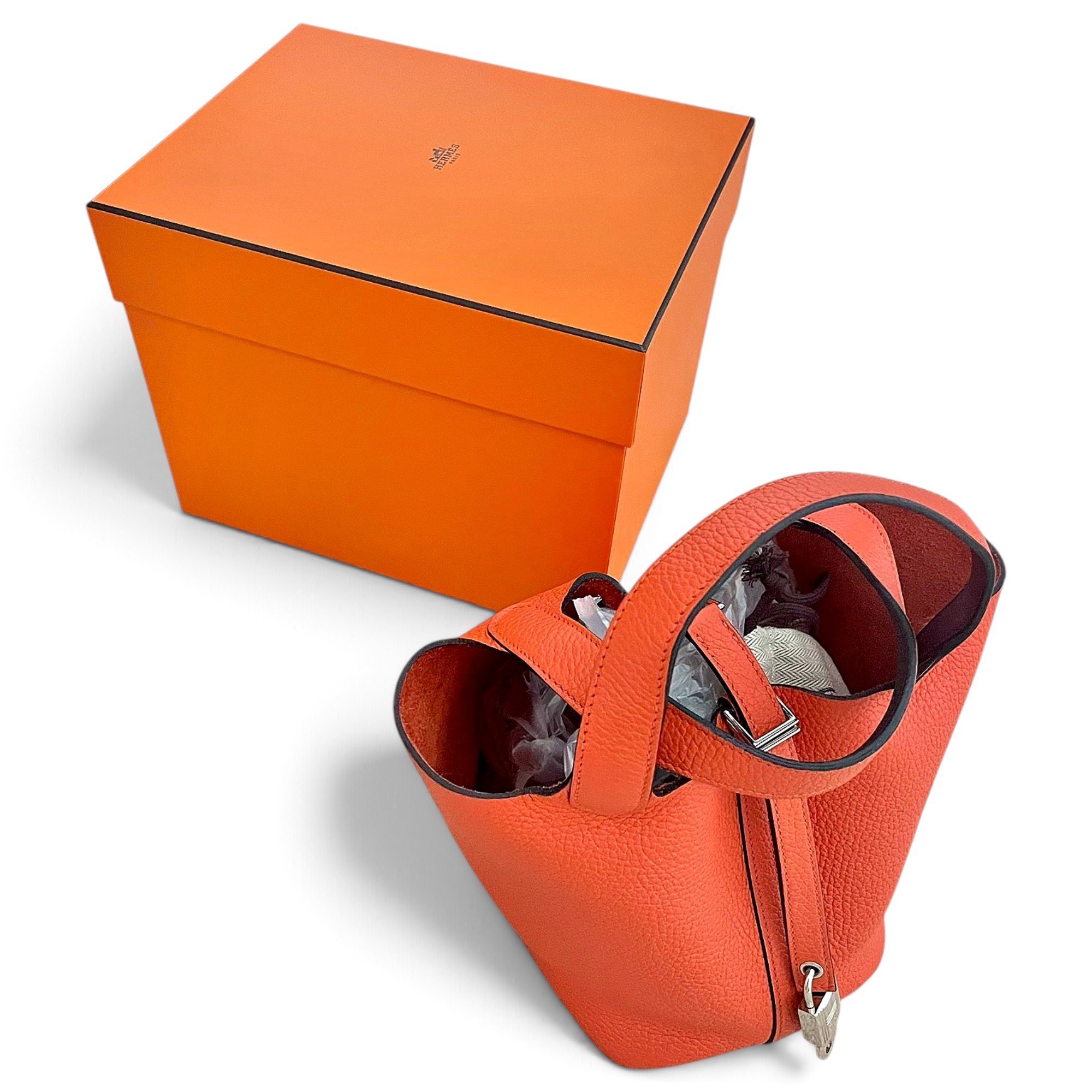 Hermes Picotin 18 Handbag Orange Poppy Clemence Leather