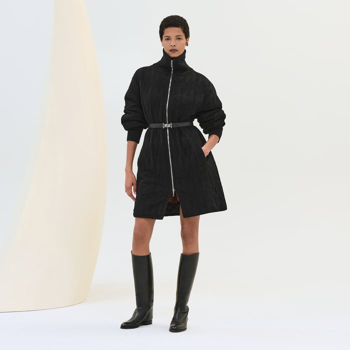 Noir "H" Zipped Quilted Coat
