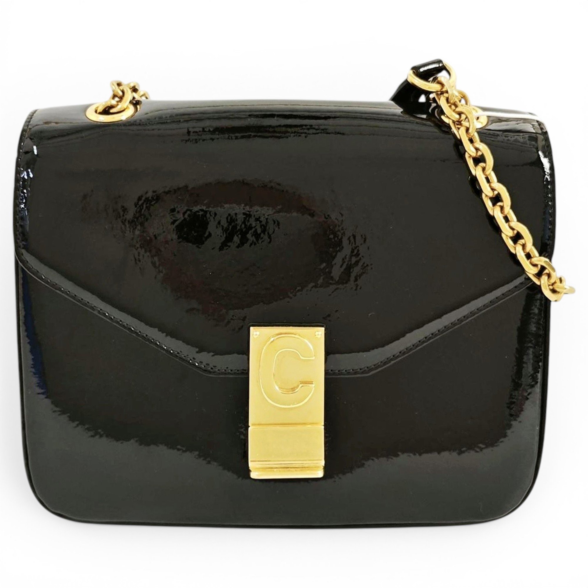 Black Belt patent leather handbag