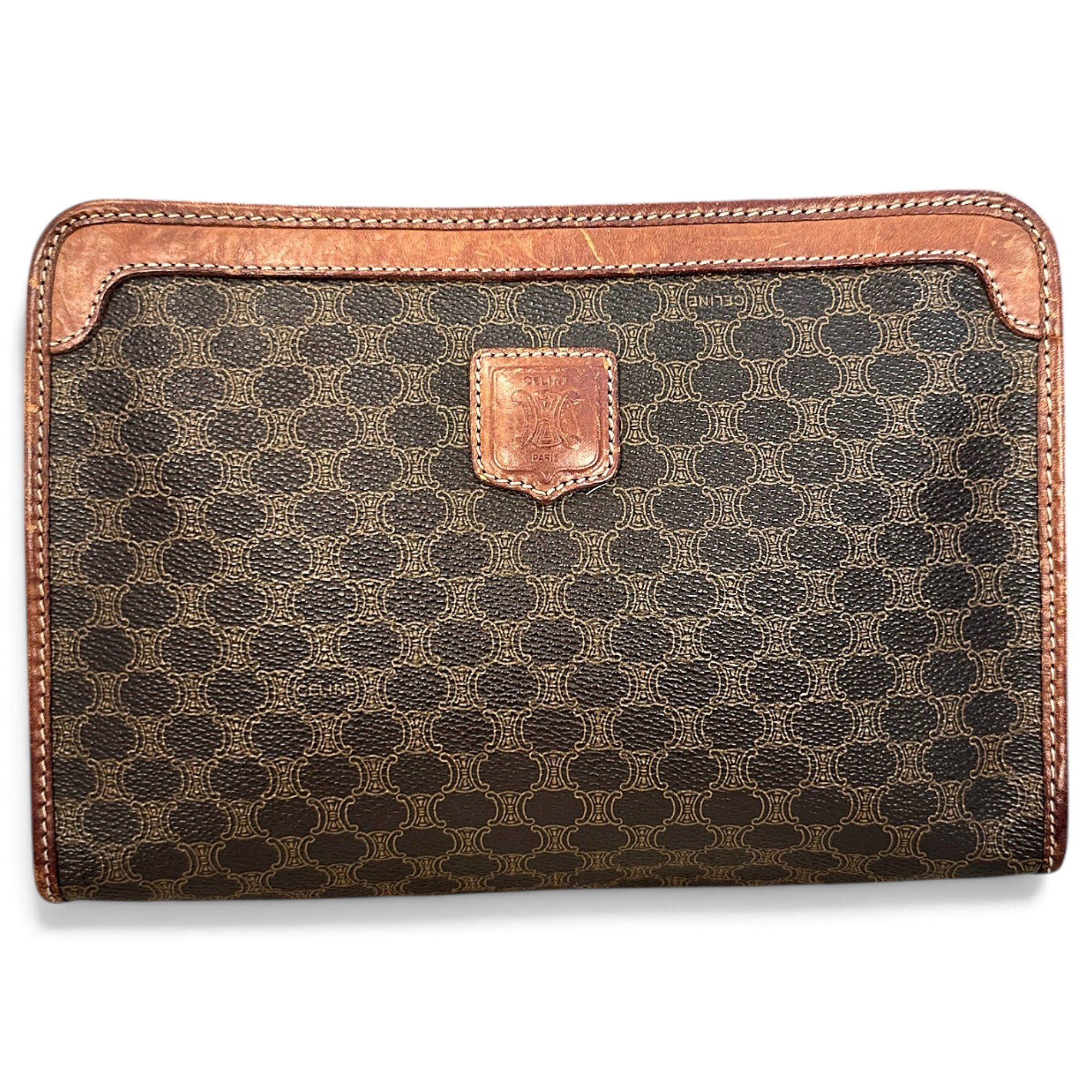 Triomphe Vintage leather clutch bag