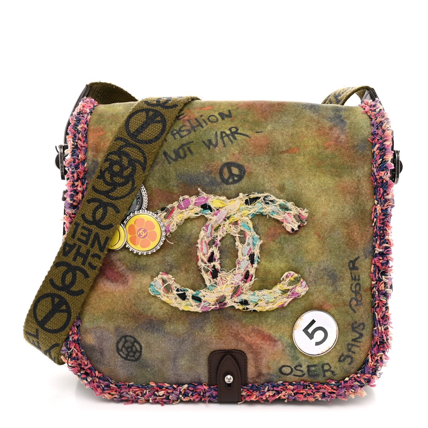 Chanel Washed Toile Graffiti On The Pavements Messenger Khaki Multicolor