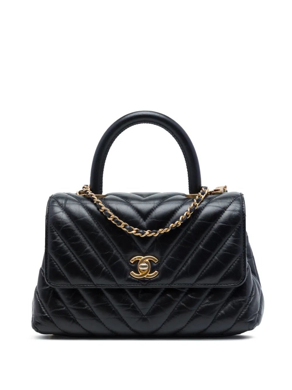 2018-2019 Mini Chevron Aged Calfskin Coco Top Handle Bag satchel