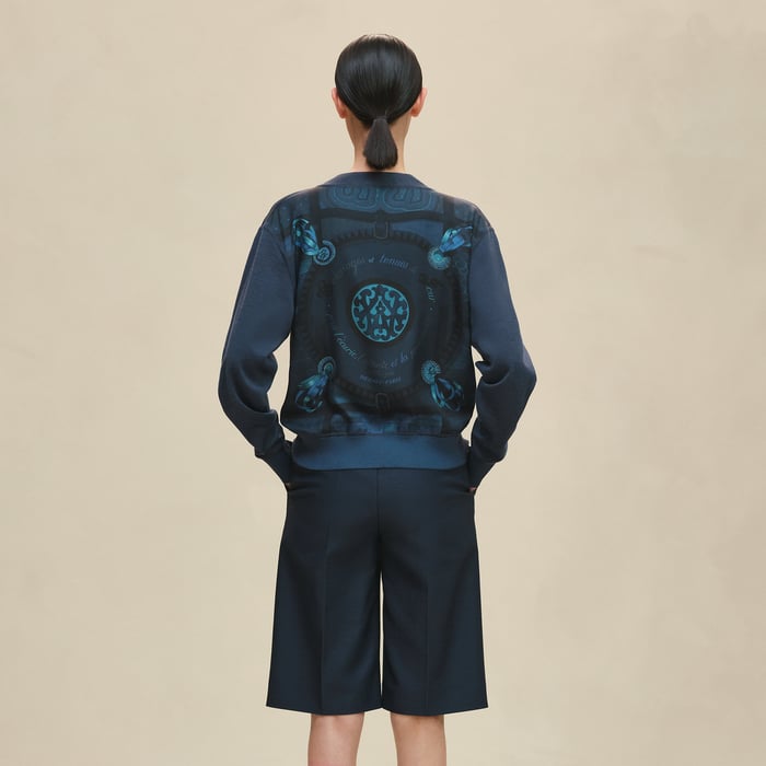 Bleu Encre "Coloriages De Jour" Short Long-sleeve Twillaine Cardigan