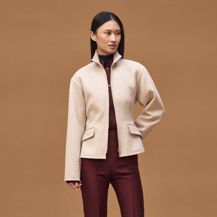 Beige Naturel Short Equestrian Cashmere Coat