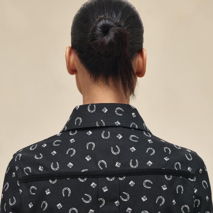 Noir Veste Inspiration Denim Imprimé « porte-bonheur Bandana »