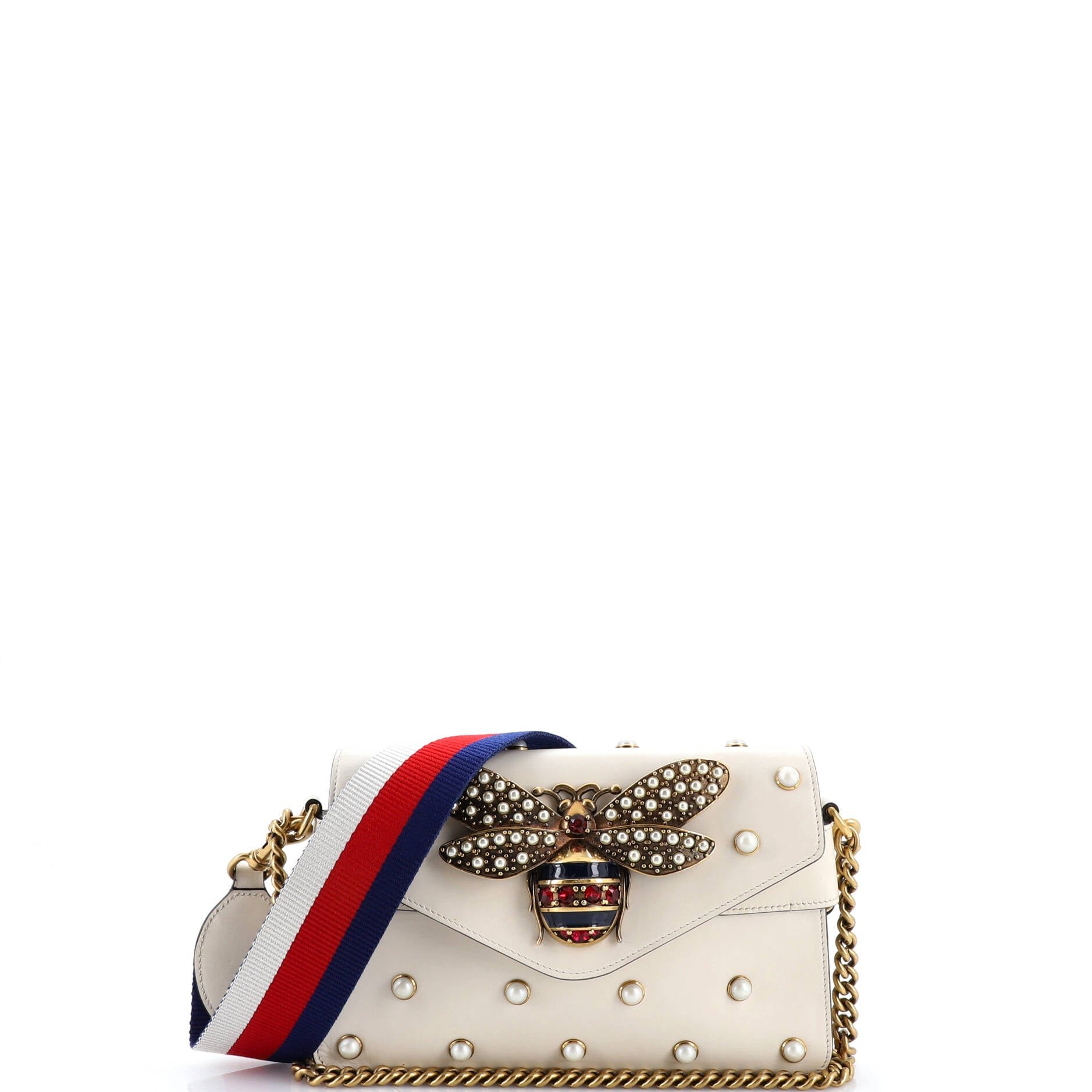 Gucci Broadway Pearly Bee Shoulder Bag Embellished Leather Mini