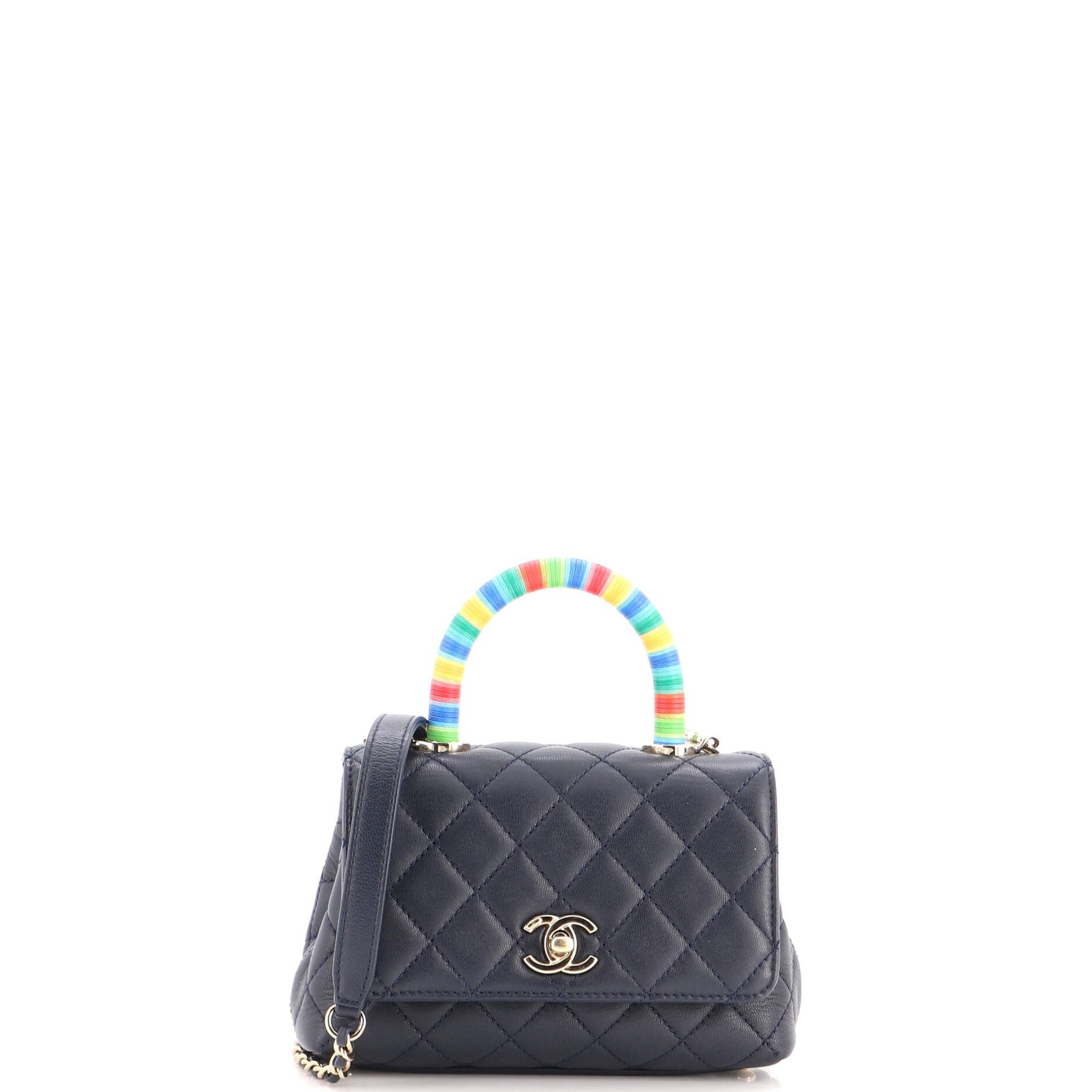 Coco Top Handle Bag Quilted Goatskin with Multicolor Handle Extra Mini