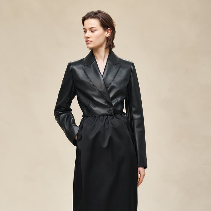 Noir Wrap Leather Suit Jacket