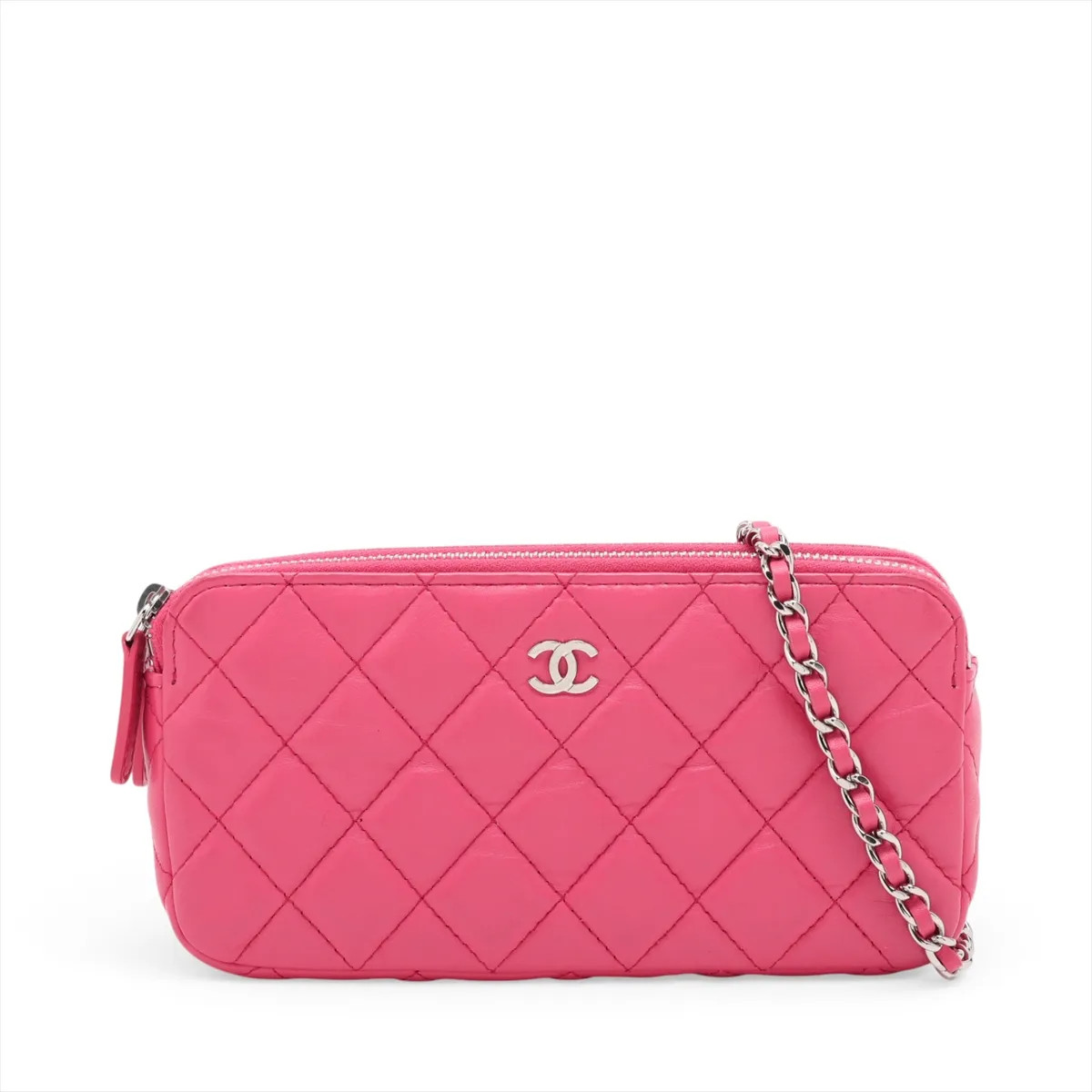 Chanel Matelasse Lambskin Chain Wallet Pink Silver Metal Fittings 29th A82527