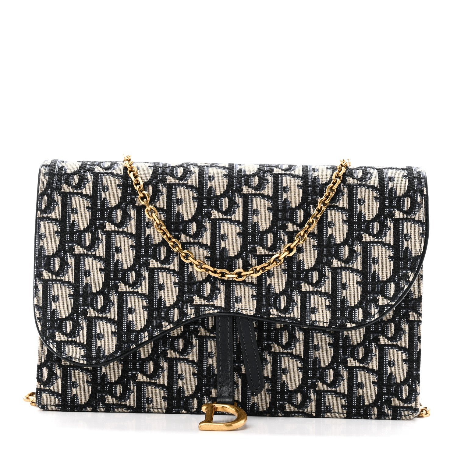 Christian Dior Oblique Saddle Chain Pouch Blue