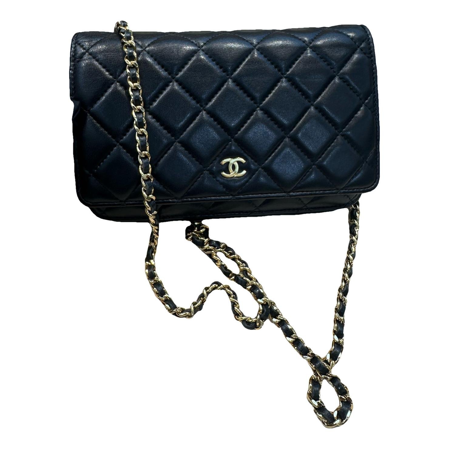 Trendy CC Wallet on Chain leather handbag