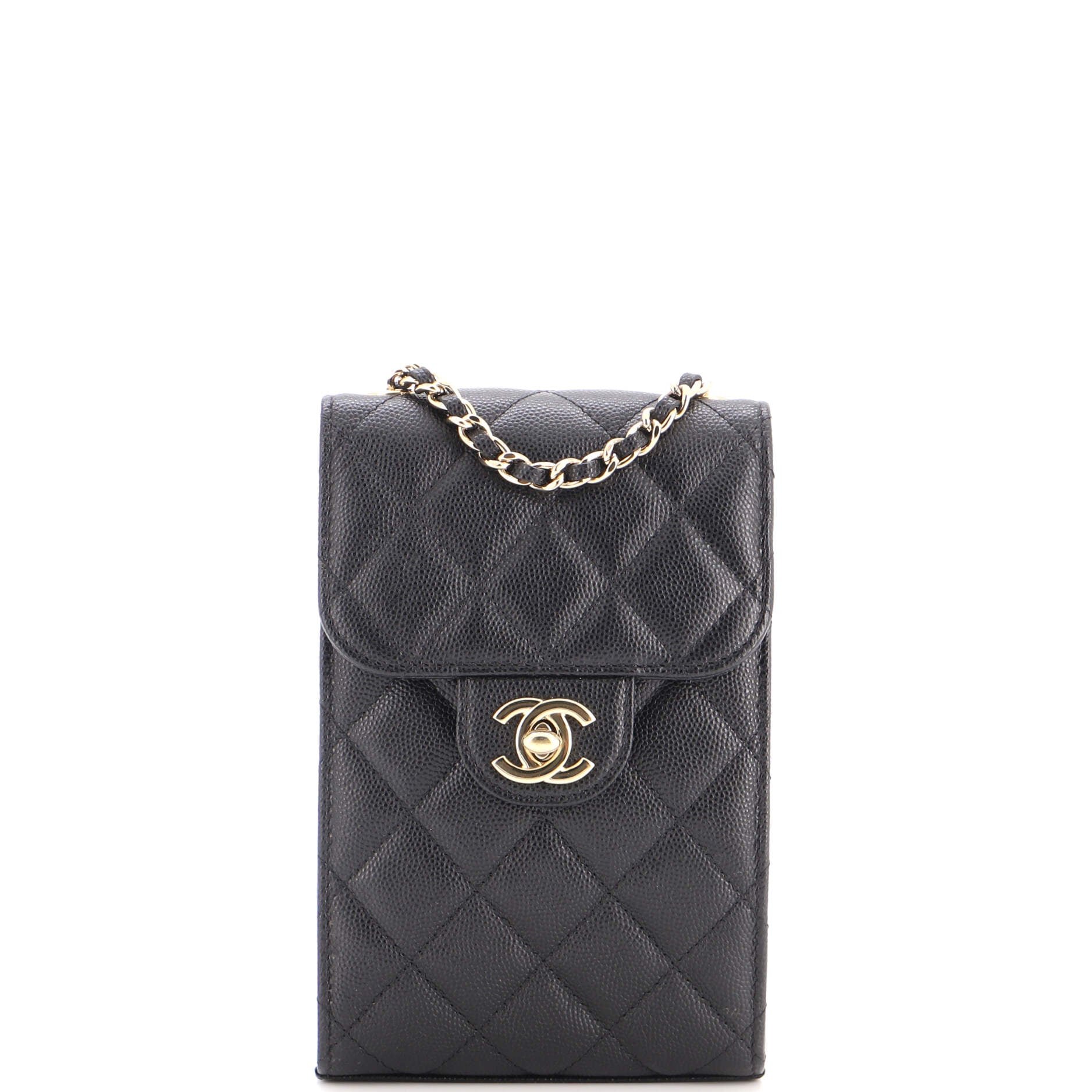 CC Flap Phone Holder Crossbody Bag Quilted Caviar