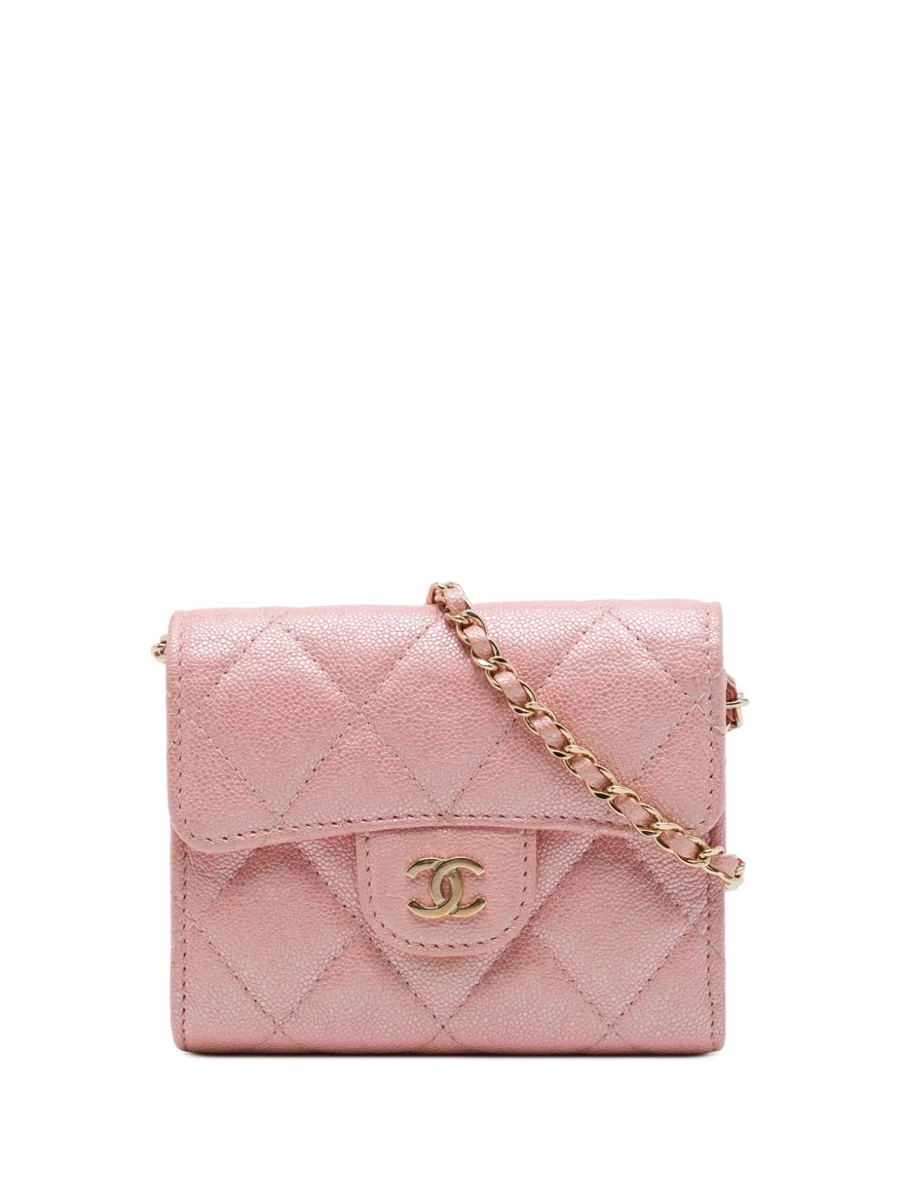 2019 CC Quilted Iridescent Caviar Flap Card Holder on Chain crossbody bag