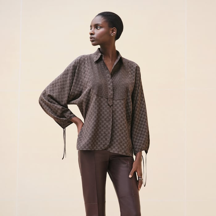 Marron Ébène "Losanges Sur Jacquard" Tuxedo Shirt