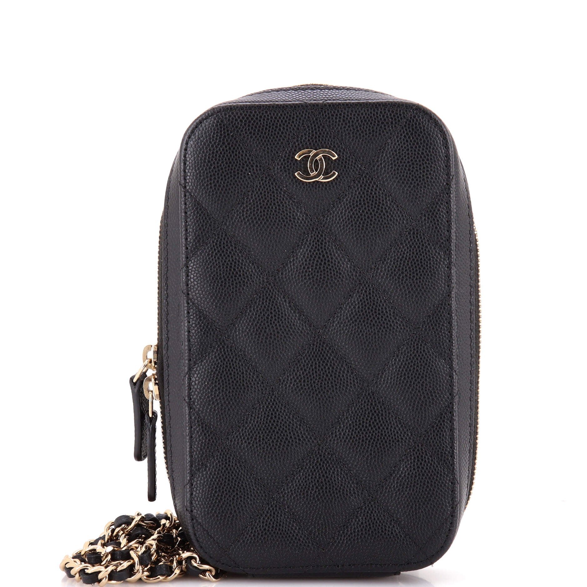Zip Around Phone Case with Chain Quilted Caviar