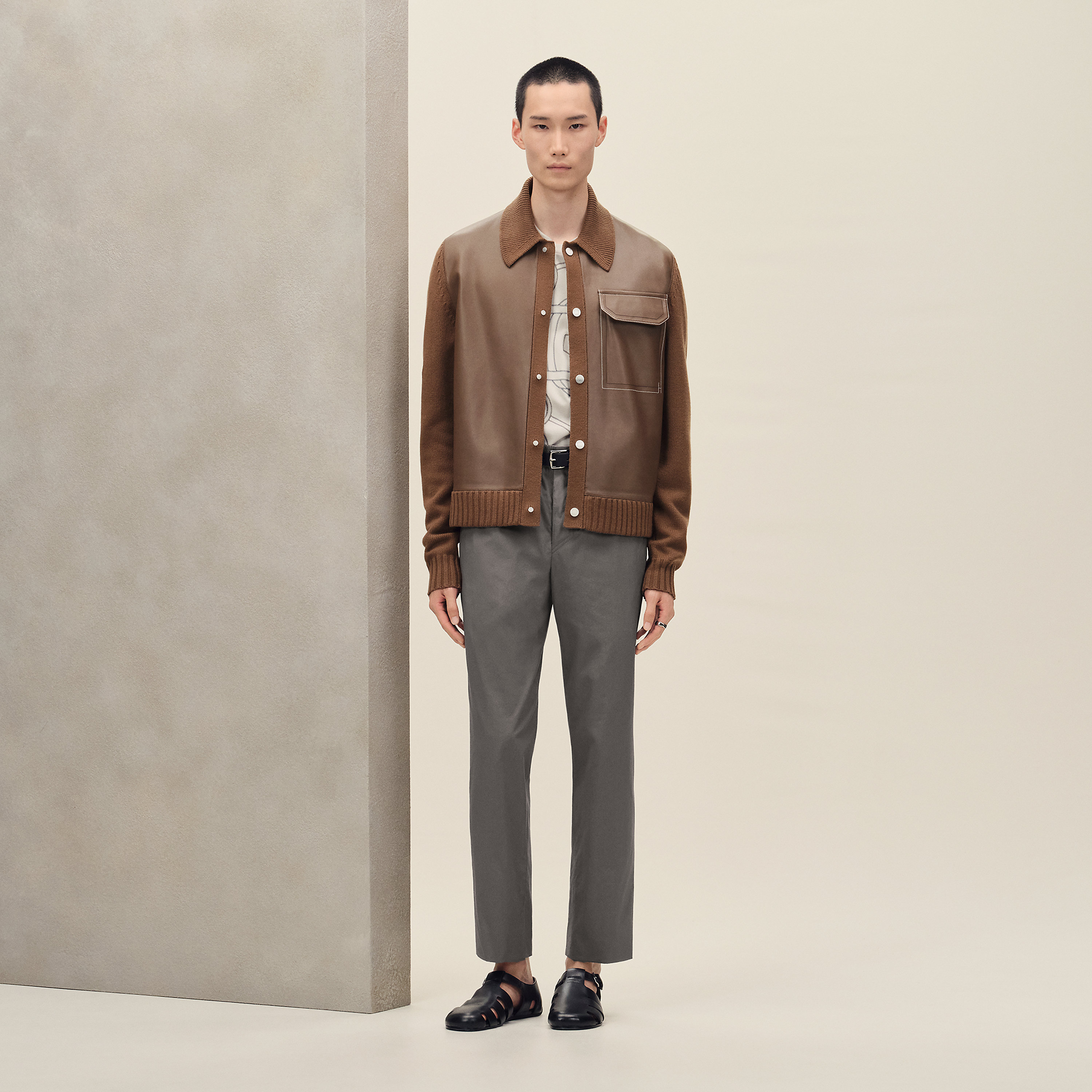 "Devant cuir" buttoned jacket