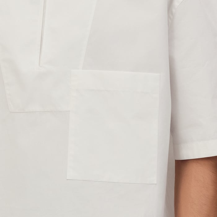 Blanc Short-sleeve Boxy Fit Shirt With Vareuse Collar