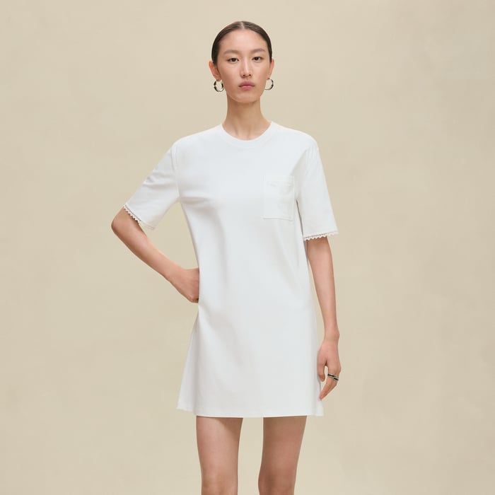 Blanc Embroidered Pocket Flared Dress