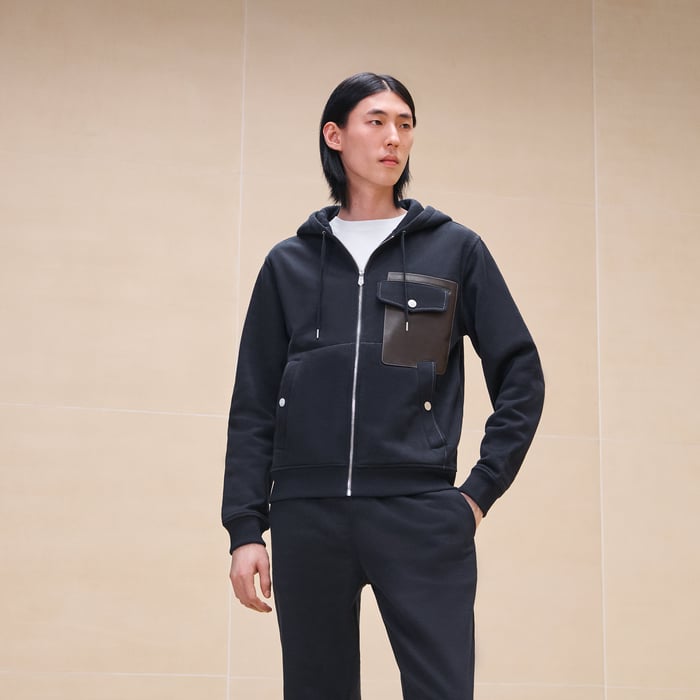 Marine "Empreinte Sellier Cuir" Zipped Hooded Sweater