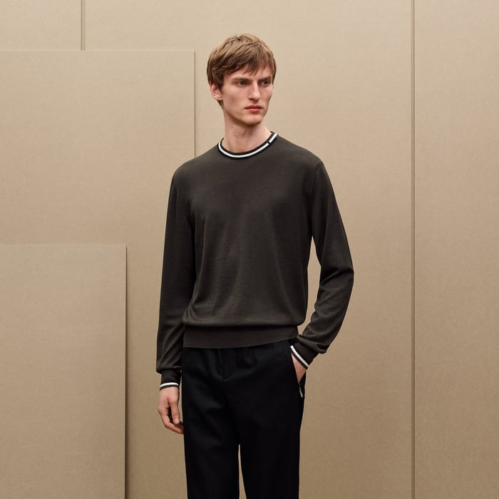 Kaki "Rayures & Twist" Crewneck Sweater