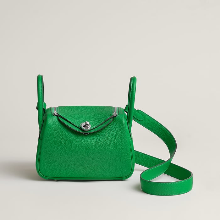 Hermes Mini Lindy II in Bambou Clemence leather