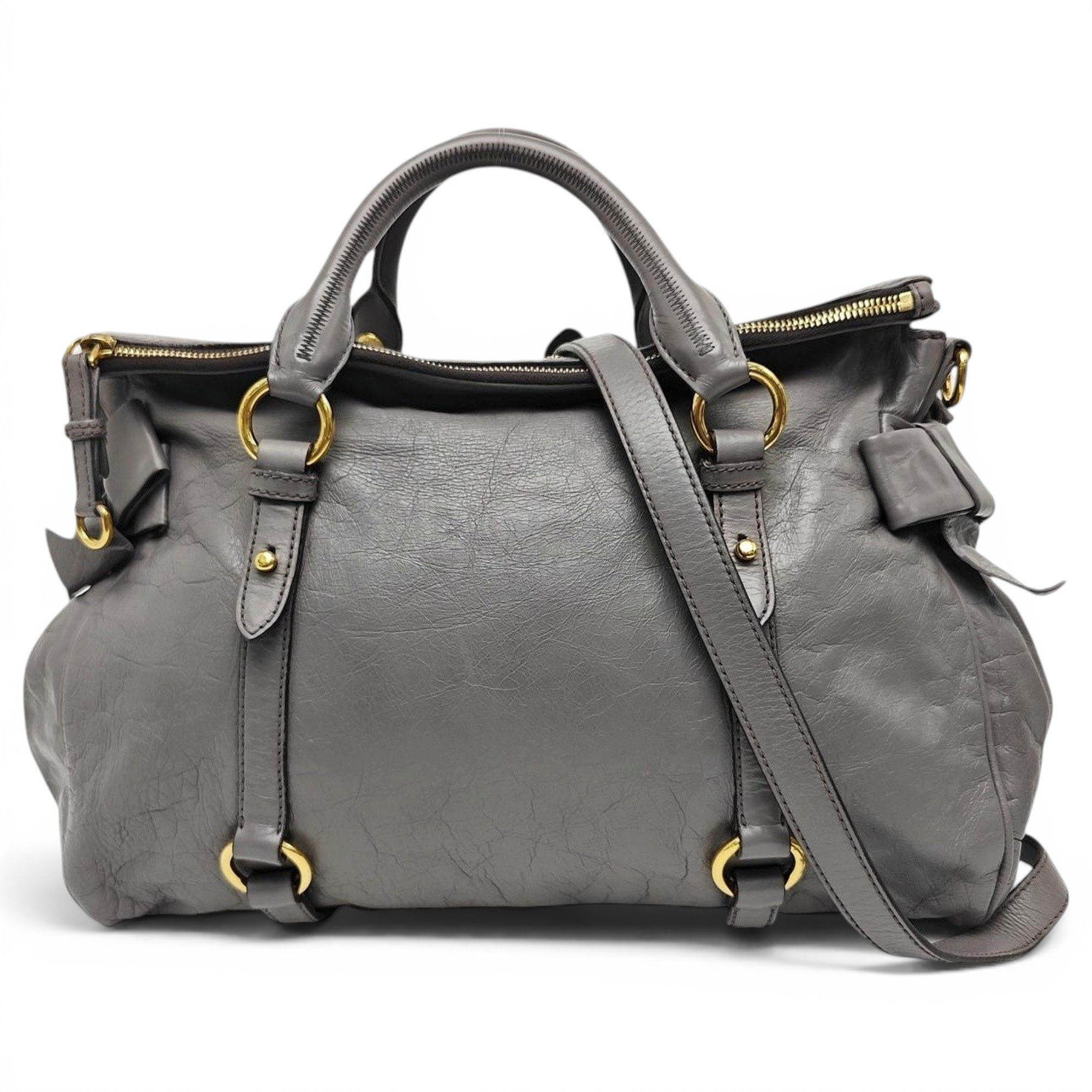 Bow bag leather handbag