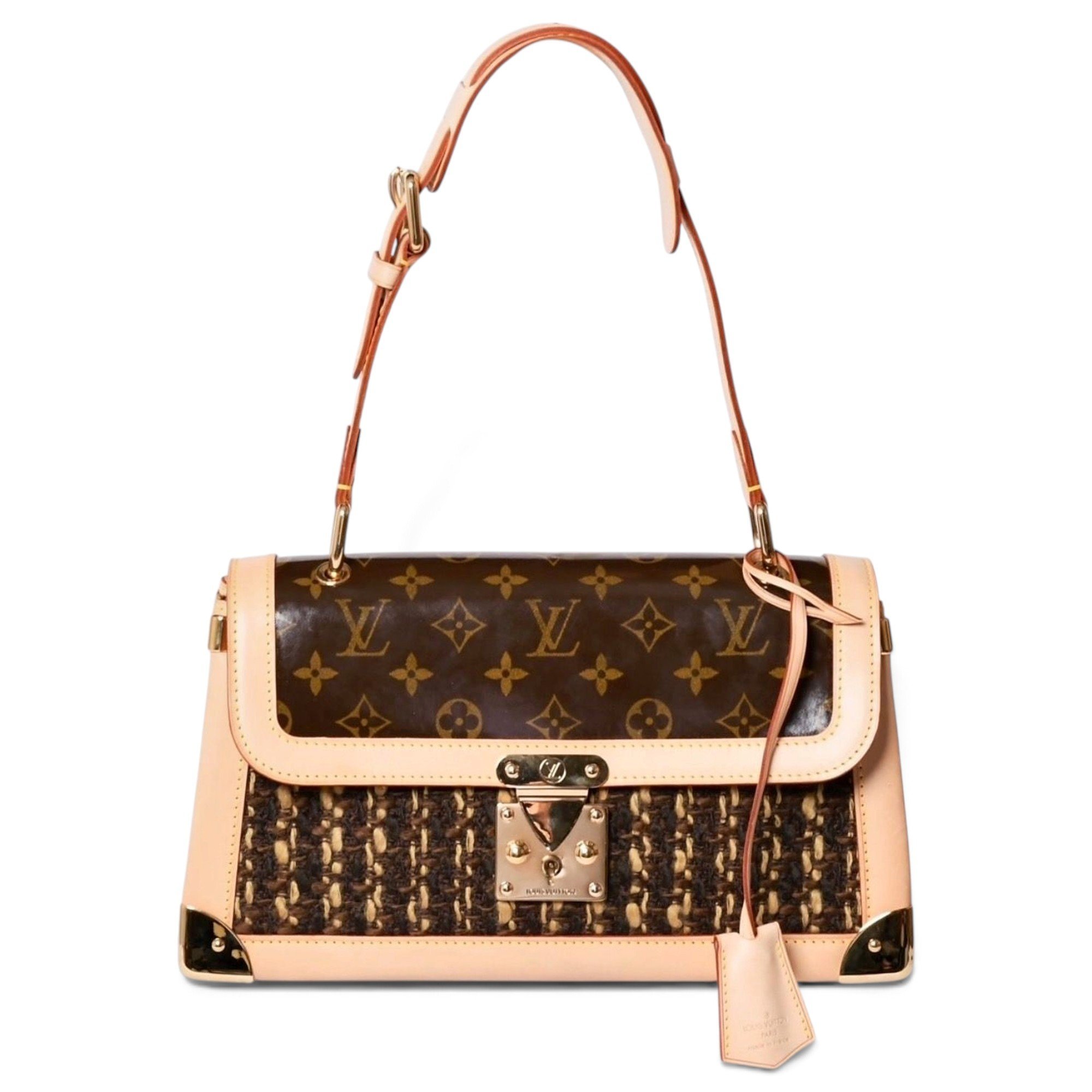 Tweedy patent leather handbag