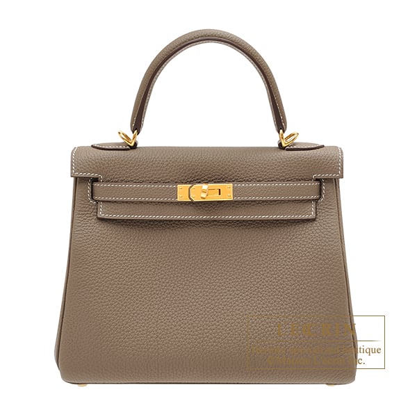 Hermes Kelly bag 25 Retourne Etoupe grey Togo leather Gold hardware