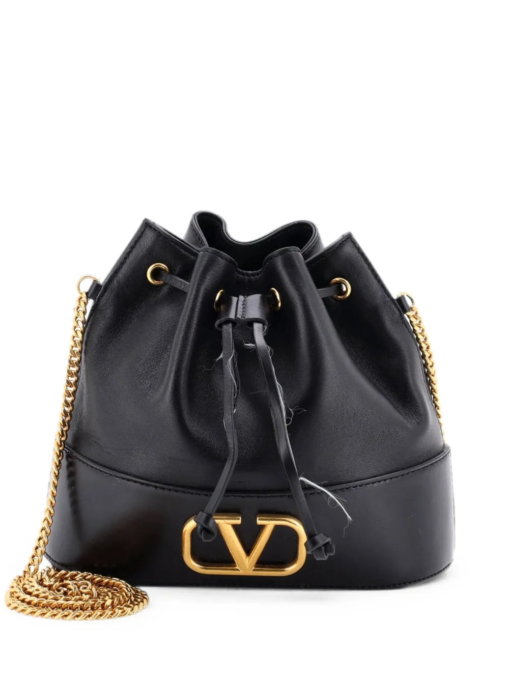 VLogo Drawstring Pouch Leather bucket bag