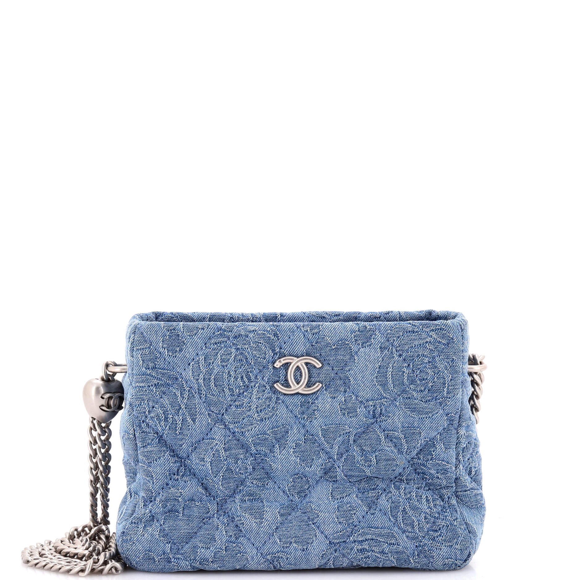 Chanel Sweet Heart Chain Crossbody Bag Quilted Camellia Denim Mini