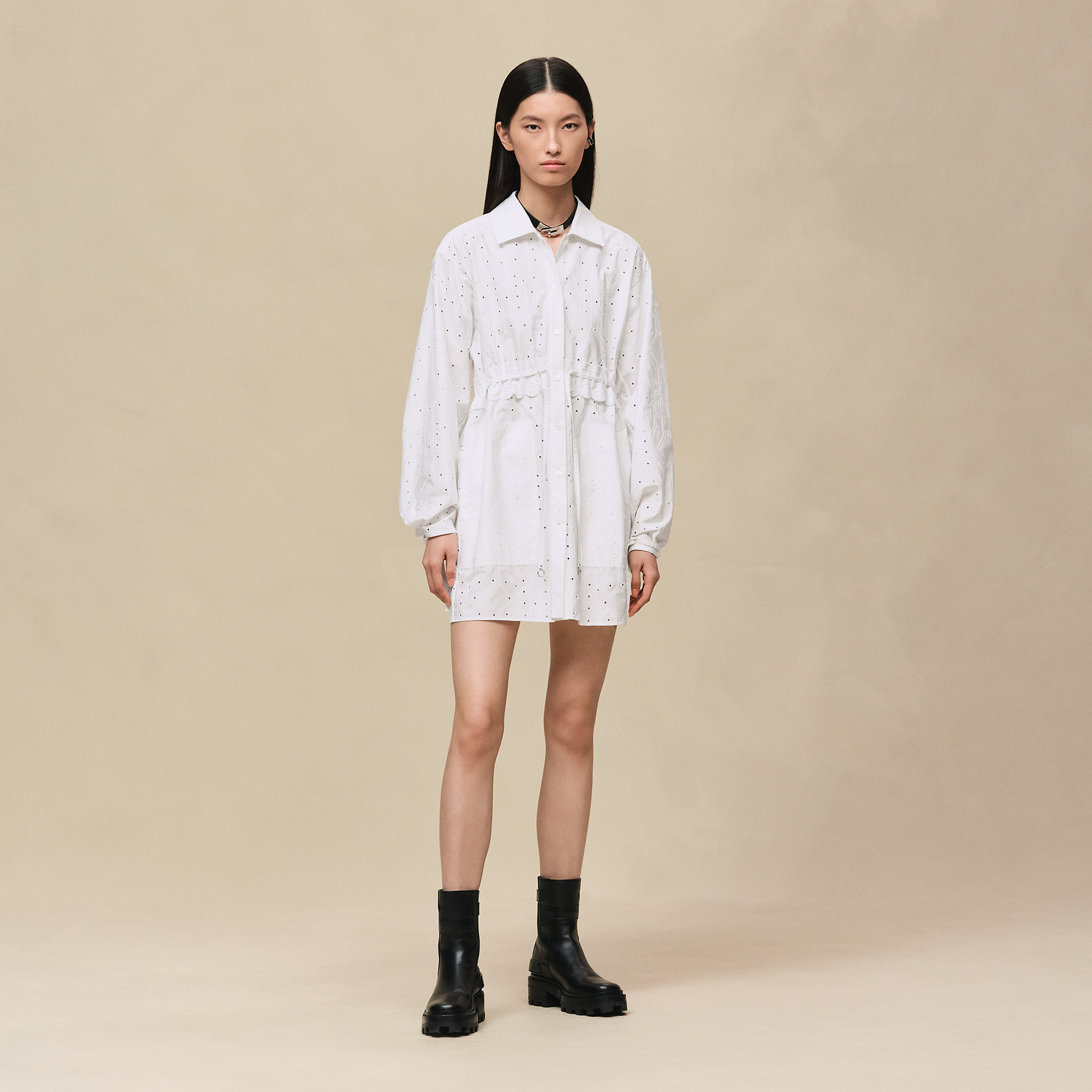 Embroidered drawstring dress