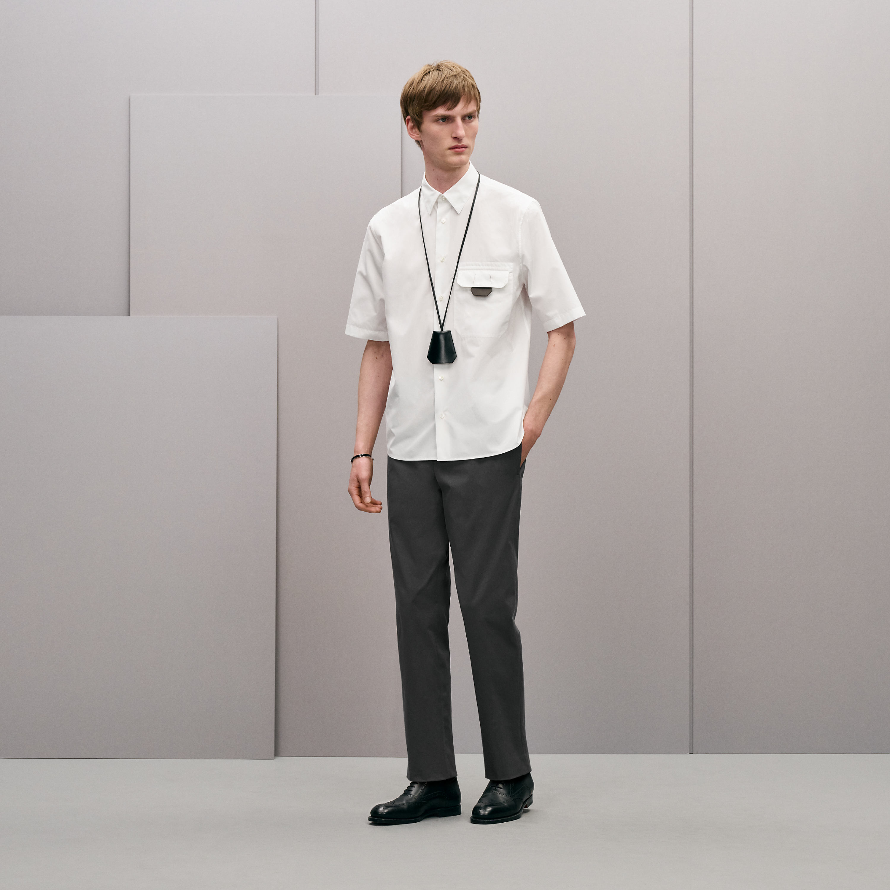 Shirt with leather detail