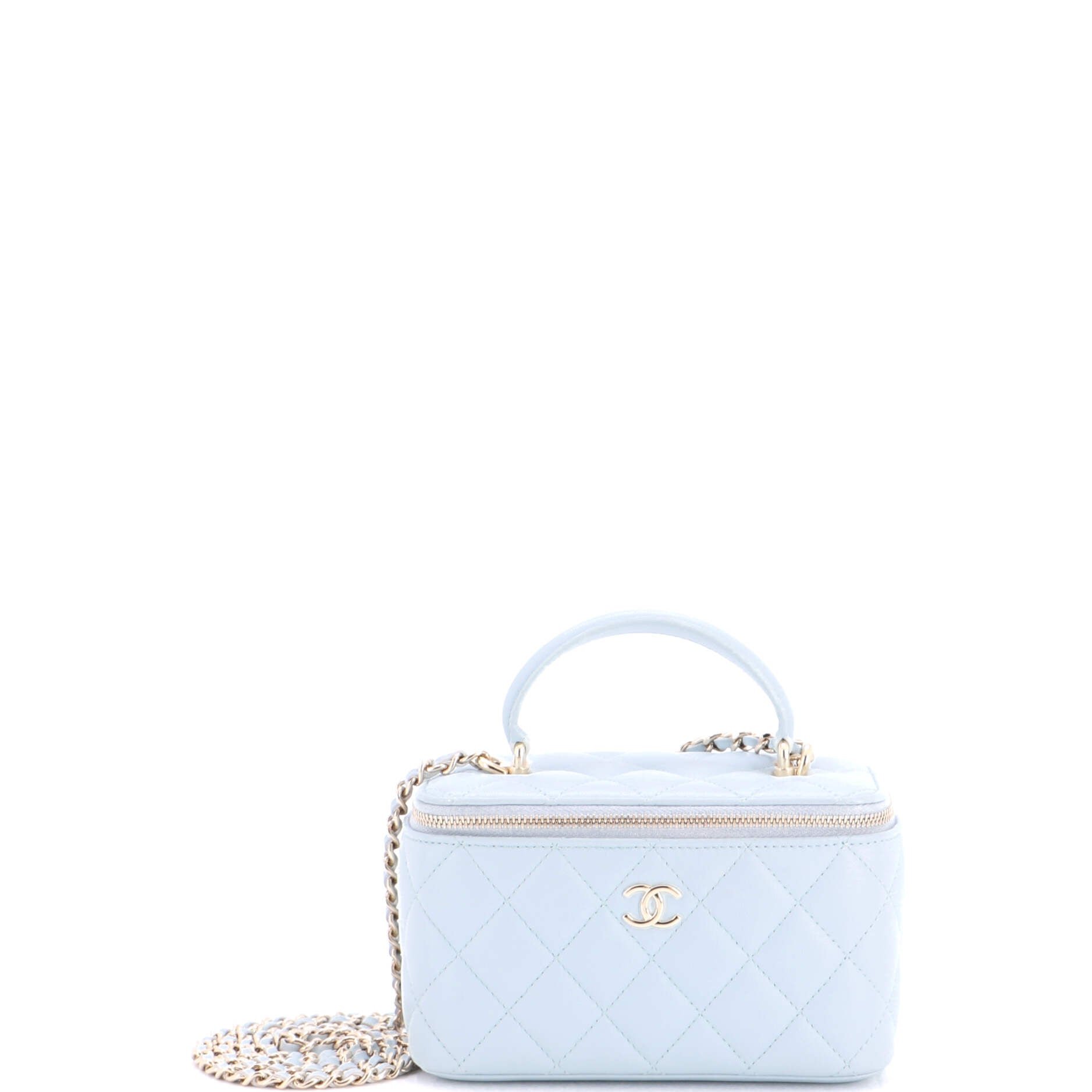 Classic Top Handle Vanity Case with Chain Quilted Lambskin Small