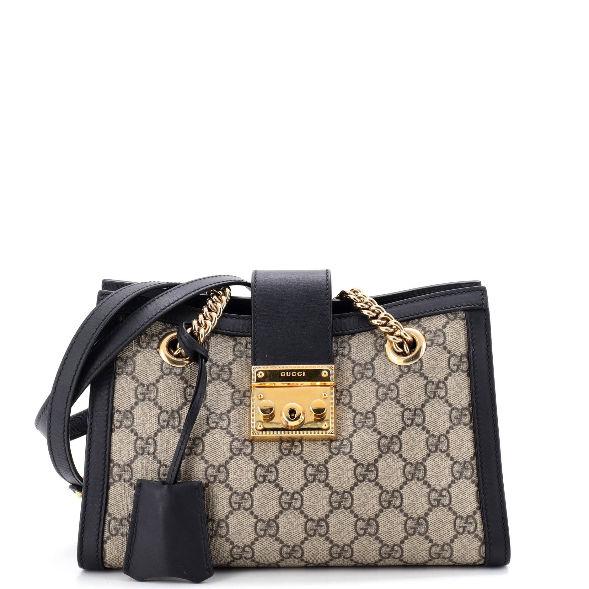 Padlock Chain Tote GG Coated Canvas with Leather Small