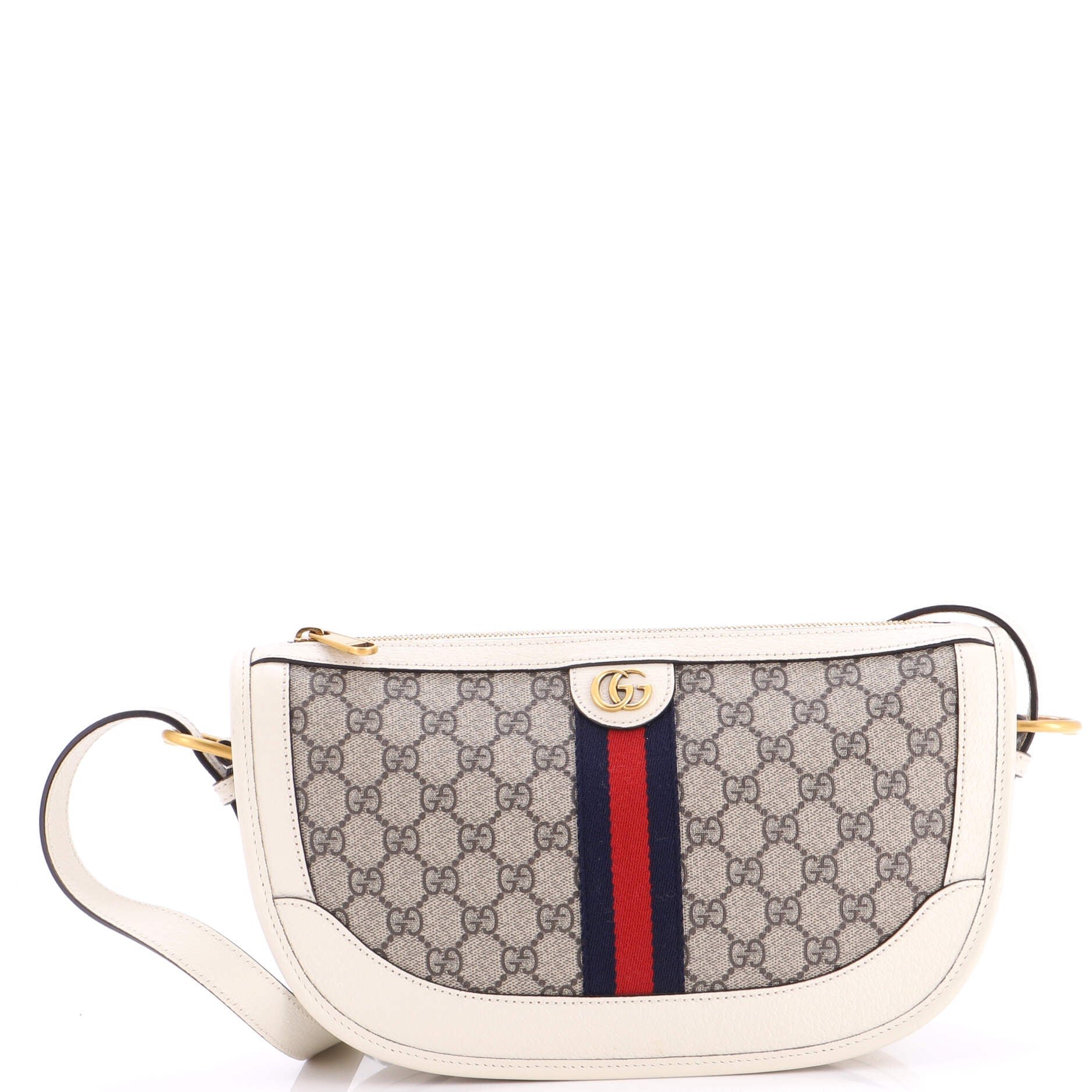 Ophidia Curved Zip Shoulder Bag GG Coated Canvas with Leather Large