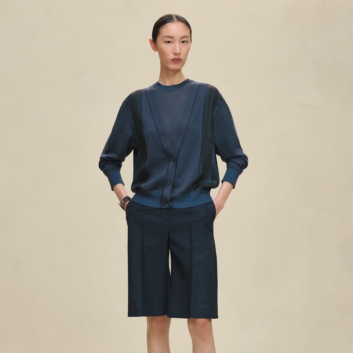 Bleu Encre "Coloriages De Jour" Short Long-sleeve Twillaine Cardigan