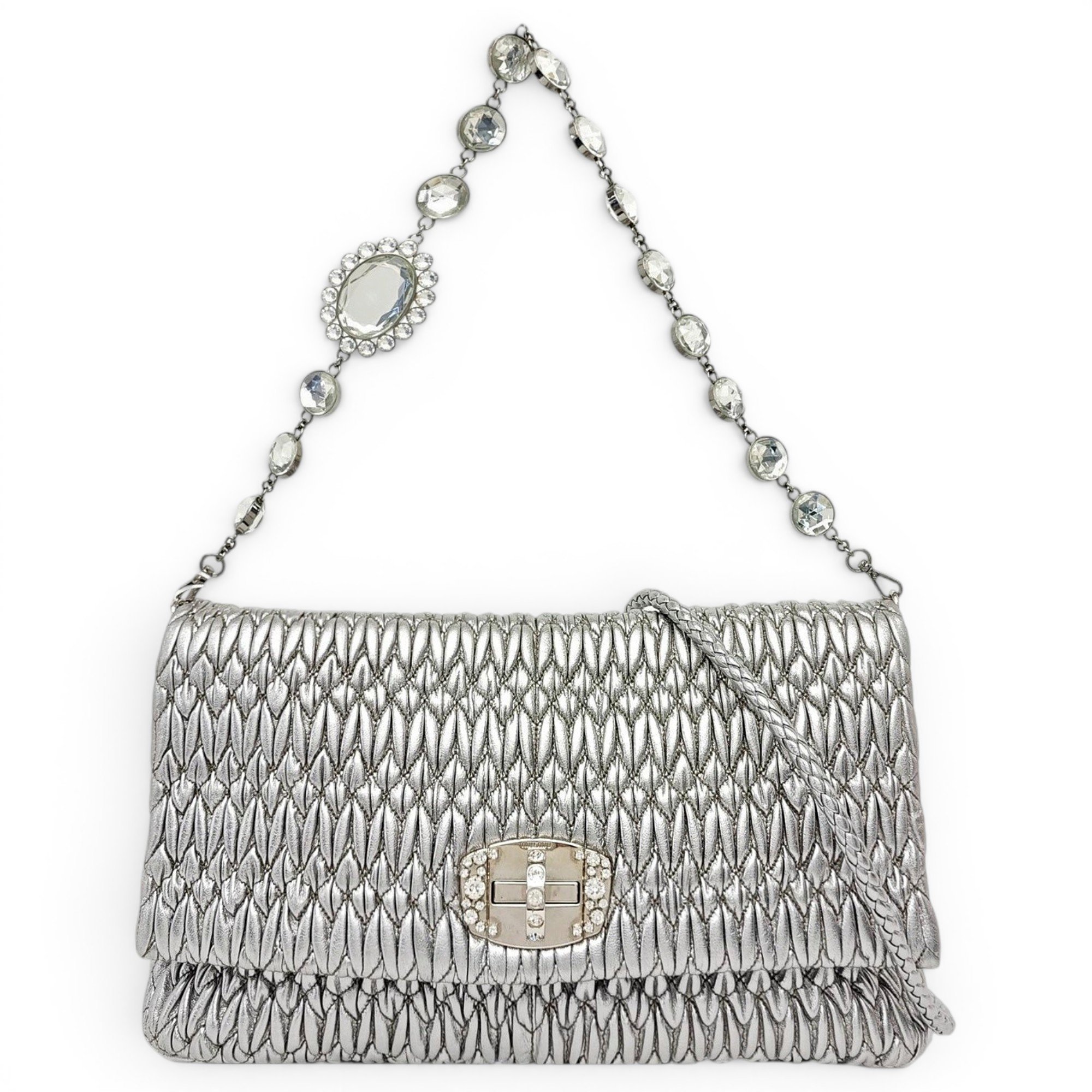 Miu Crystal leather handbag