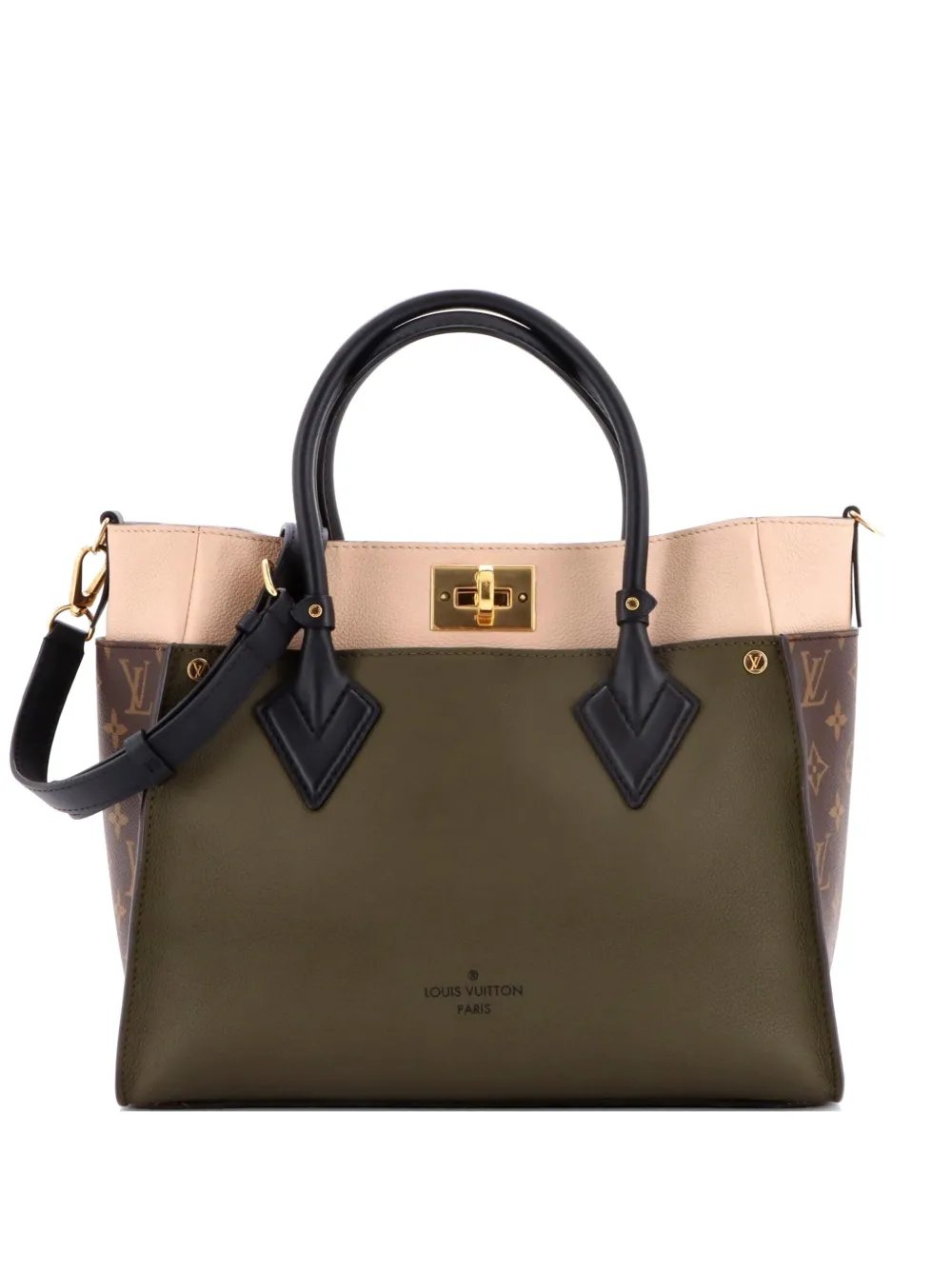 On My Side Leather with Monogram Canvas MM tote bag