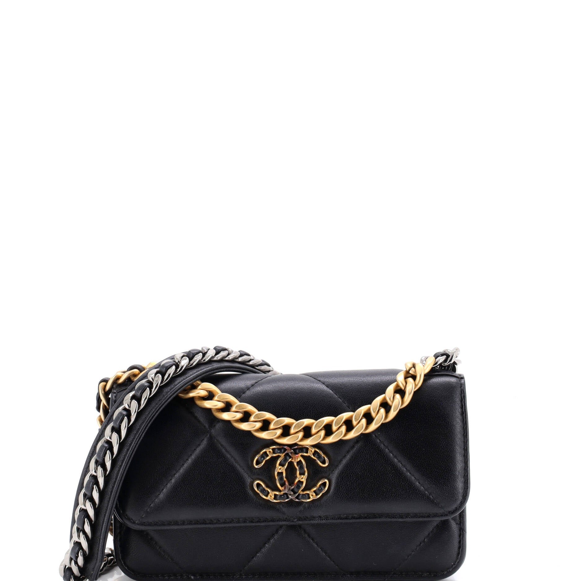 19 Flap Phone Holder with Chain Quilted Lambskin