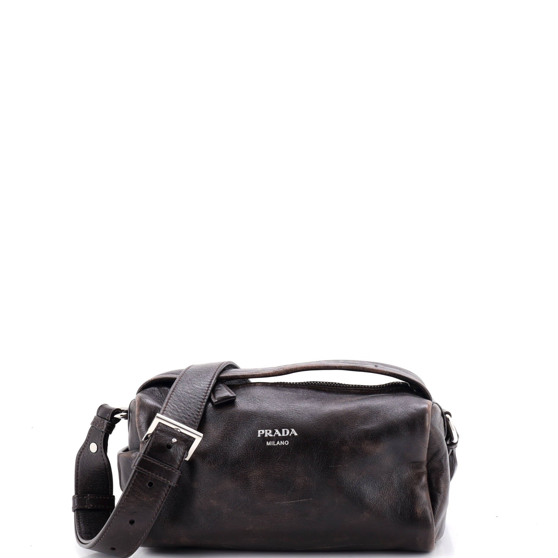 Convertible Top Zip Shoulder Bag Distressed Nappa Leather Small