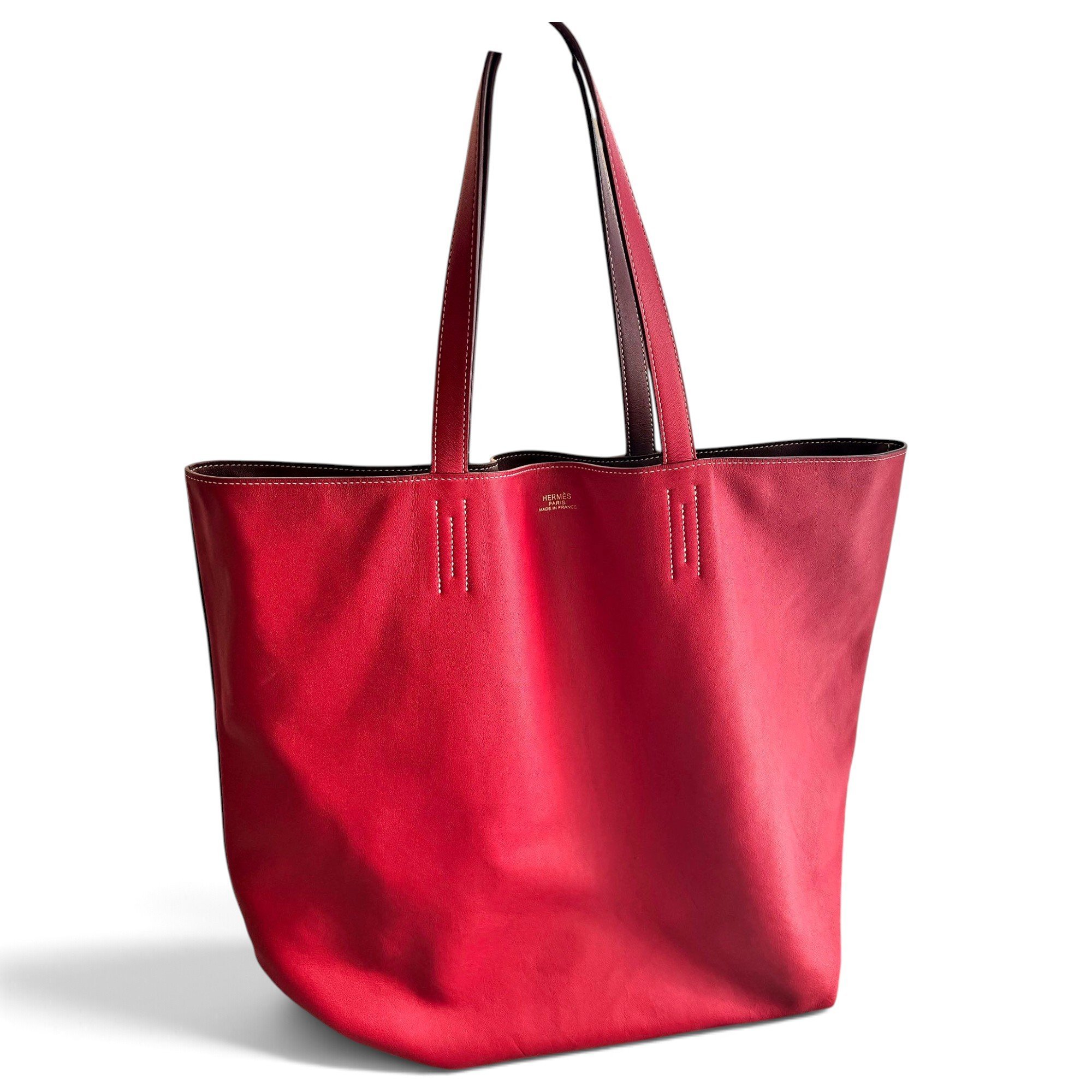 Double sens leather handbag