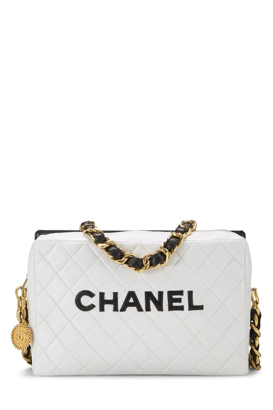 White Lambskin Logo Camera Bag Large