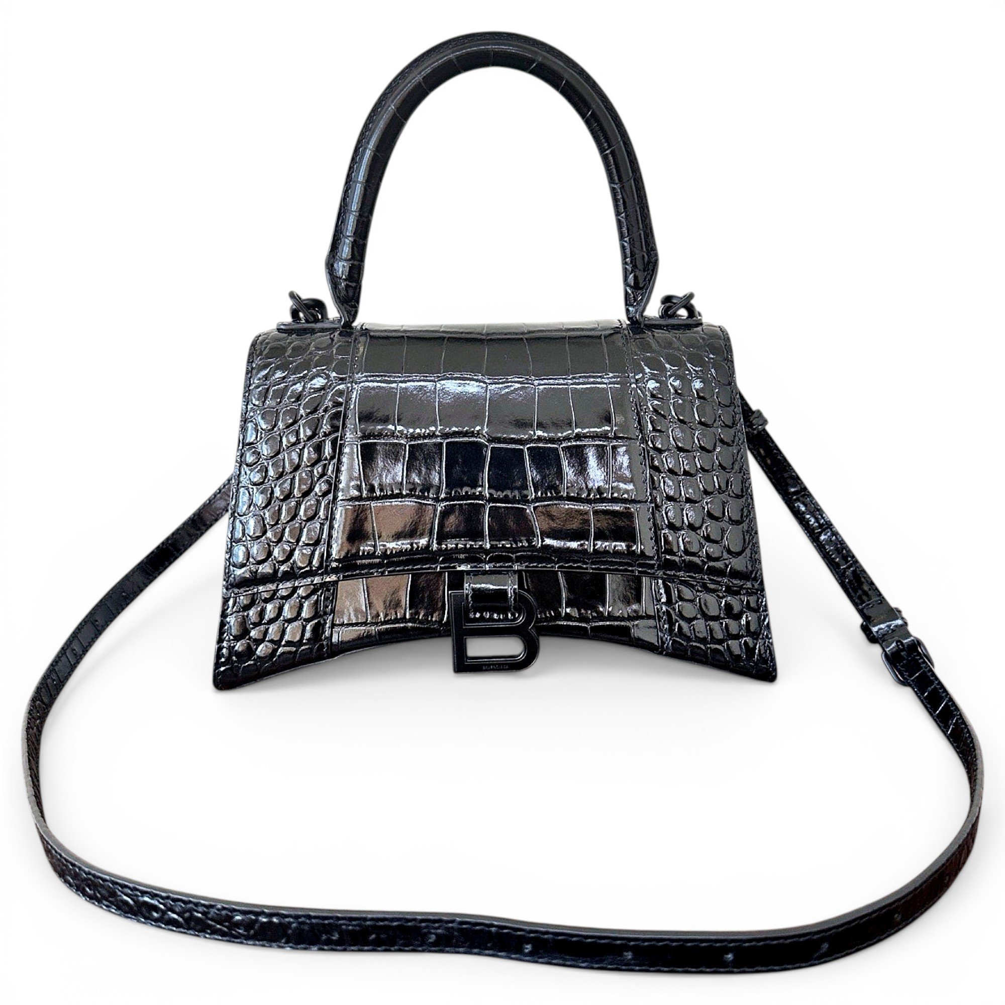 Hourglass leather handbag