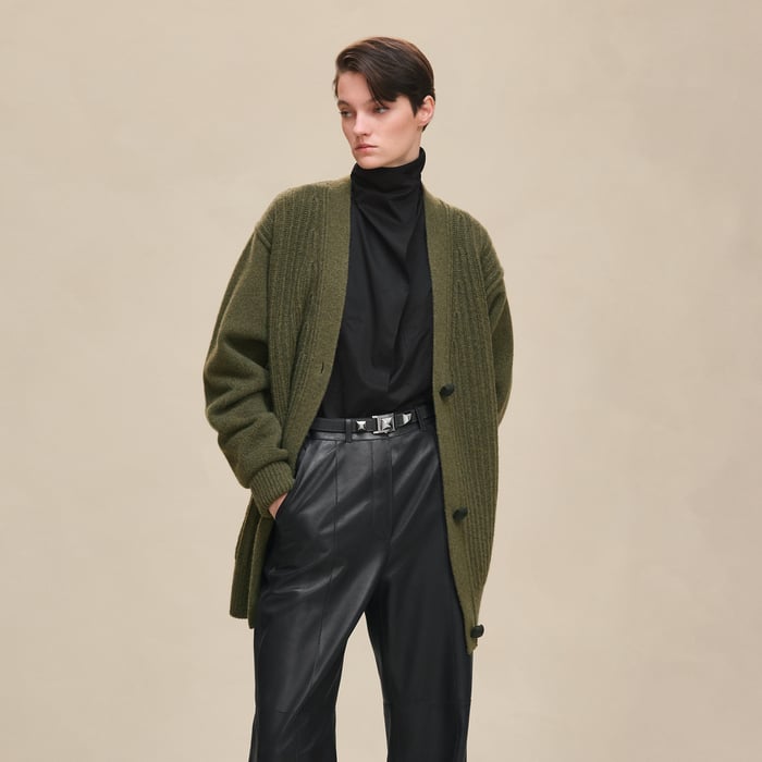Kaki Thick Long-sleeve Cardigan