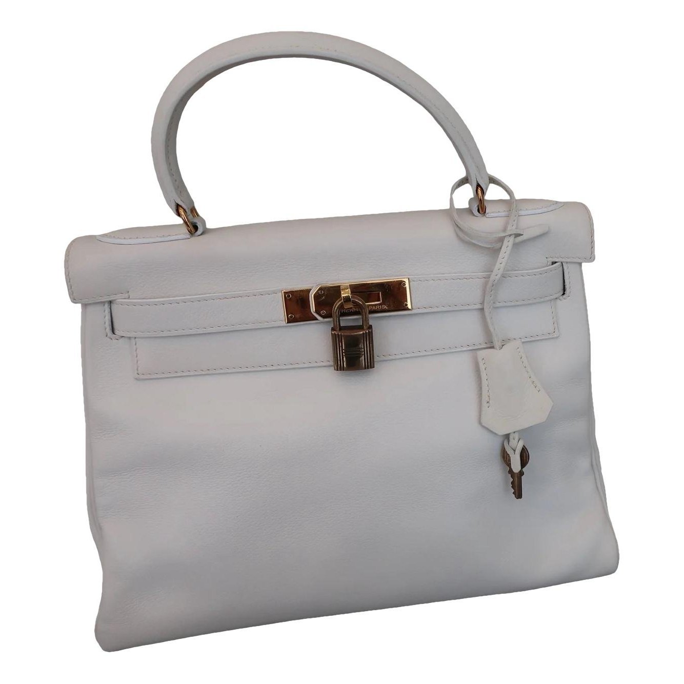 Hermes Kelly 28 Handbag White Gulliver Leather 1988
