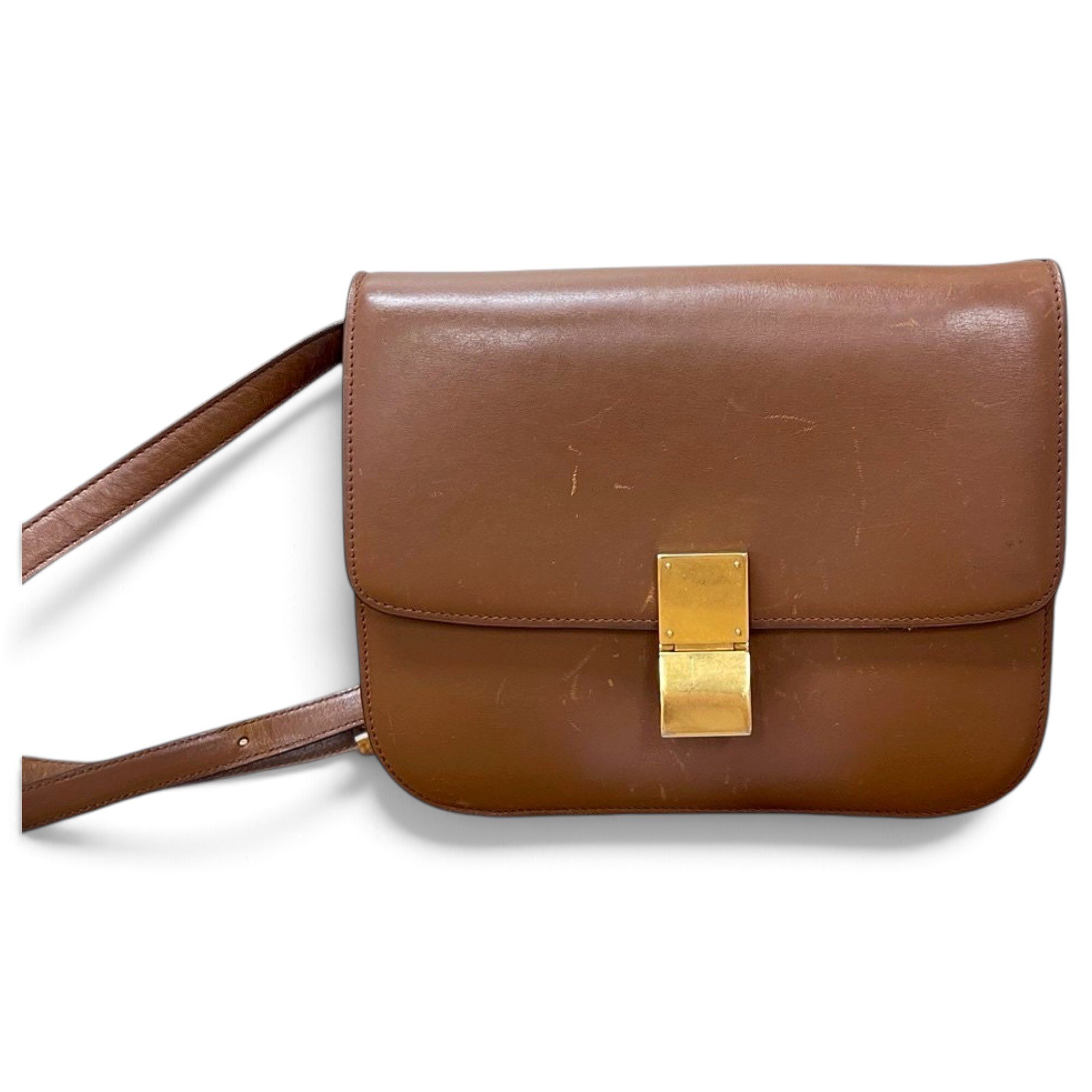 Clasp box leather handbag