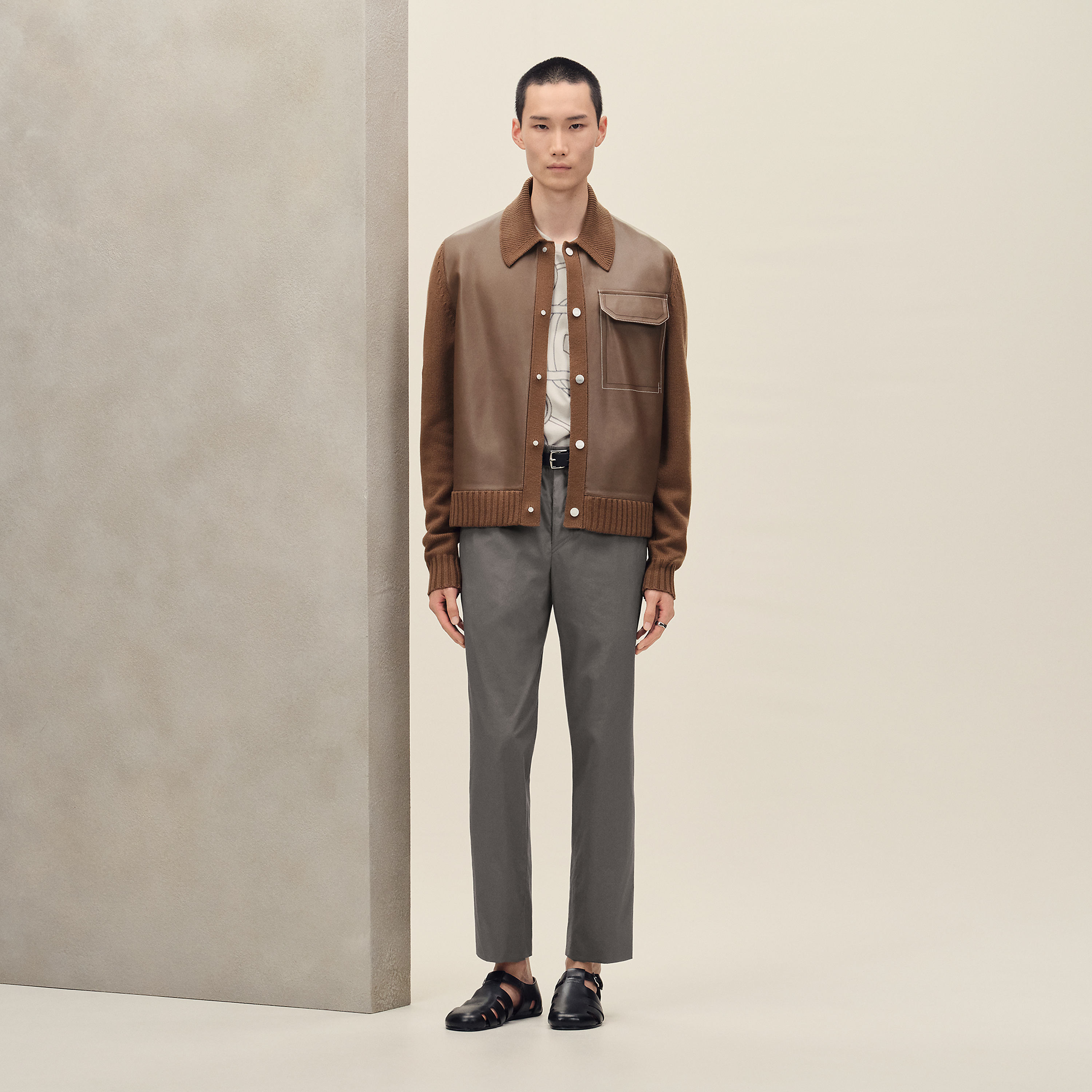 "Devant cuir" buttoned jacket